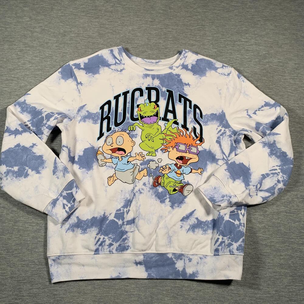 Rugrats Sweatshirt Mens Large Blue White Tie Dye Crewneck Pullover Nickelodeon